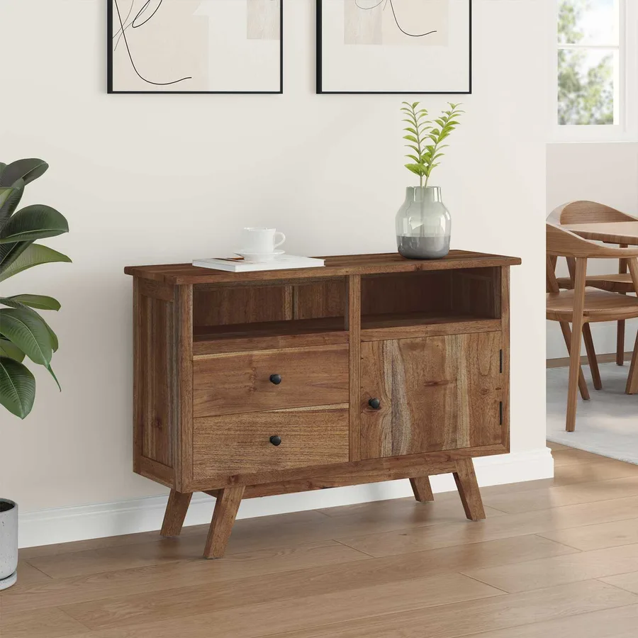 Buffet avec tiroir Naturel 100 x 30 x 68 cm Bois de teck massif - 4