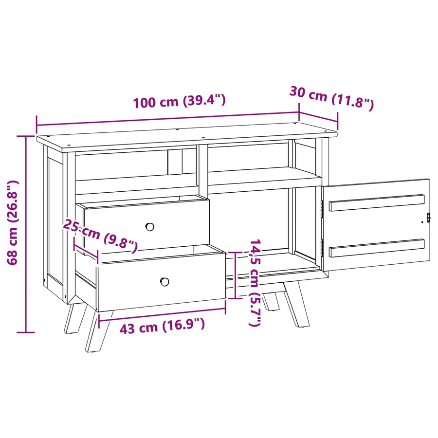 Buffet avec tiroir Naturel 100 x 30 x 68 cm Bois de teck massif - 8