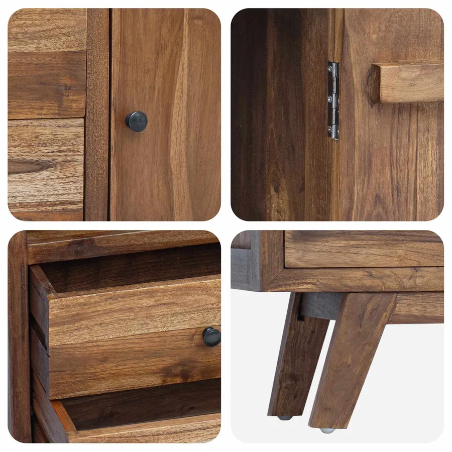 Buffet avec tiroir Naturel 100 x 30 x 68 cm Bois de teck massif - 9