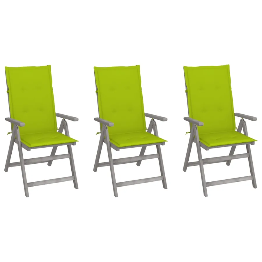 Chaises inclinables de jardin lot de 3 et coussins Bois acacia