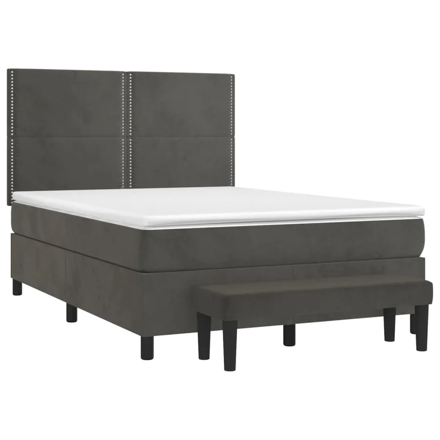 Sommier à lattes de lit et matelas Gris foncé 140x190cm Velours - 3