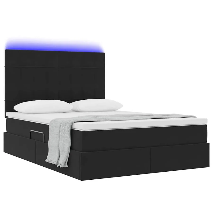 Lit de rangement LED avec matelas Noir 140 x 190 cm Velours - 3