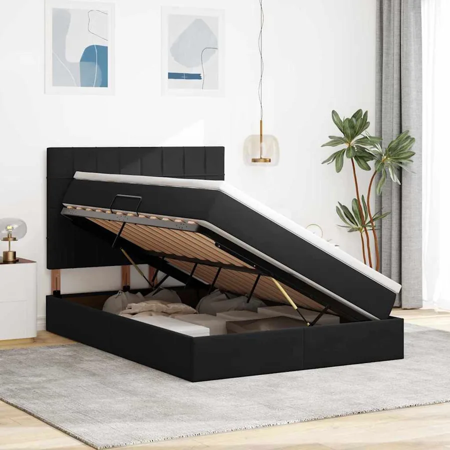 Lit de rangement LED avec matelas Noir 140 x 190 cm Velours - 4