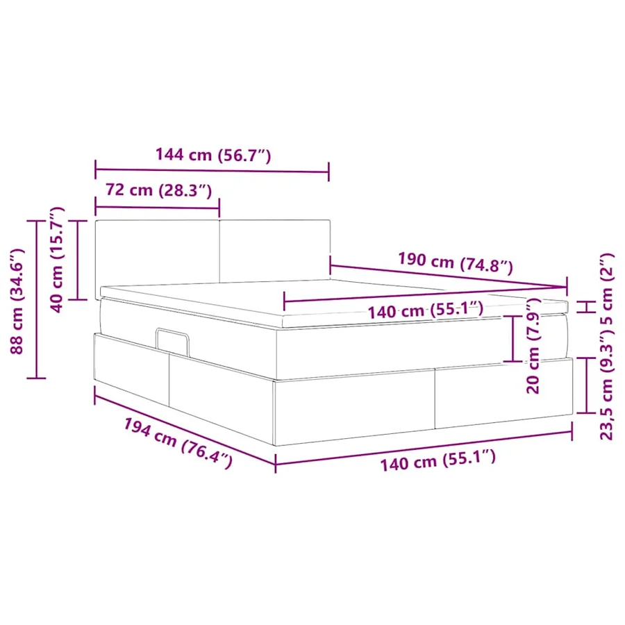 Lit de Rangement avec matelas Noir 140 x 190 cm Velours - 15