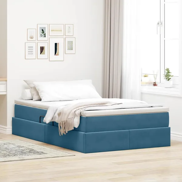 Lit avec rangement et matelas Bleu foncé 120 x 200 cm Velours