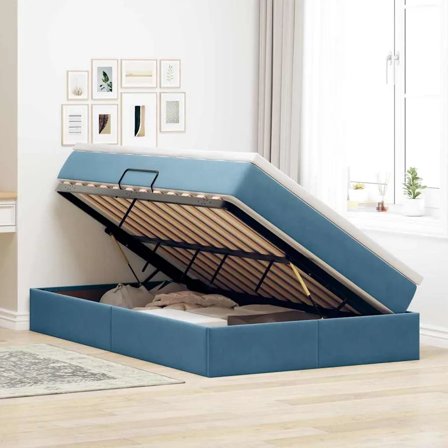 Lit avec rangement et matelas Bleu foncé 120 x 200 cm Velours - 4
