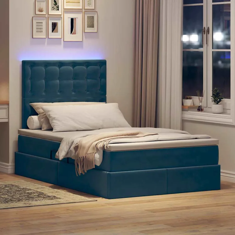 Lit de rangement LED avec matelas Bleu foncé 120 x 200 cm - 5