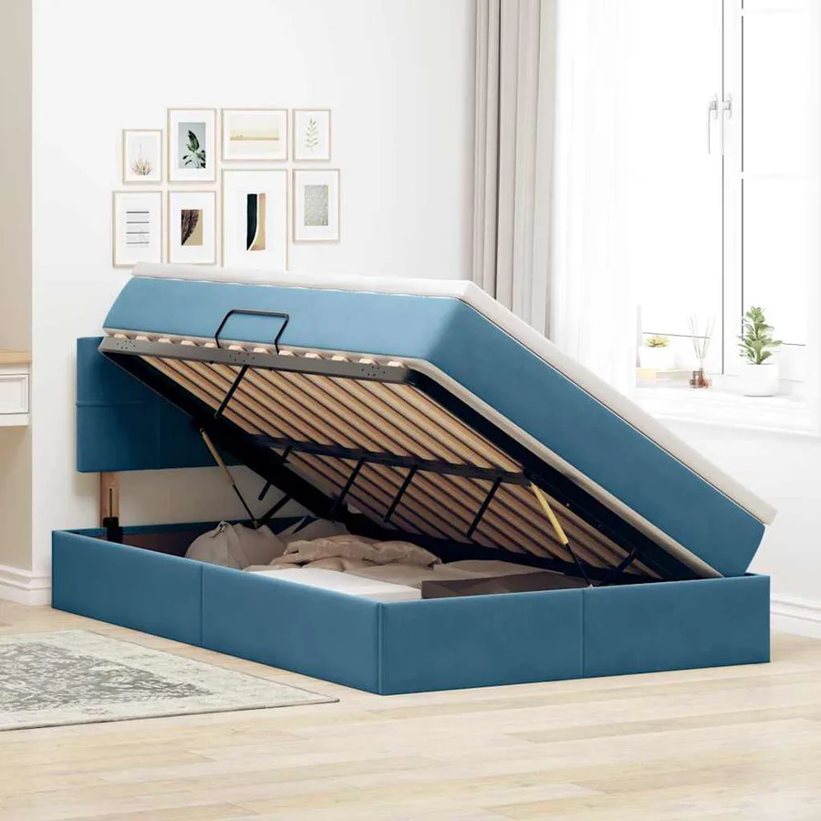 Lit de rangement LED avec matelas Bleu foncé 120 x 200 cm - 4
