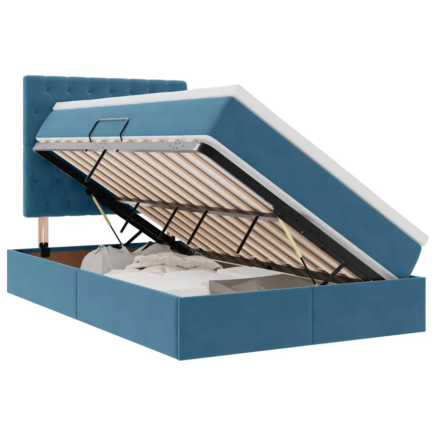 Lit avec rangement et matelas Bleu foncé 120 x 200 cm Velours - 2