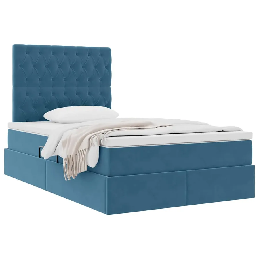 Lit avec rangement et matelas Bleu foncé 120 x 200 cm Velours - 3