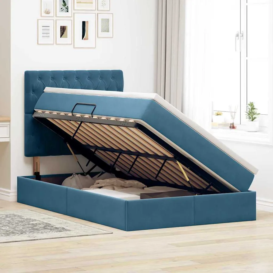 Lit avec rangement et matelas Bleu foncé 120 x 200 cm Velours - 4