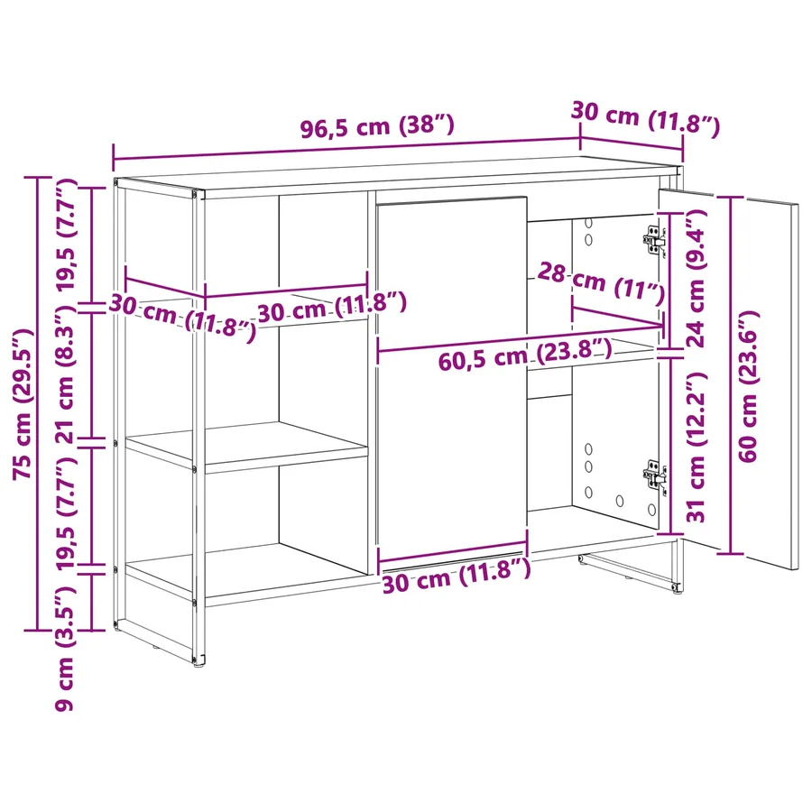 Meuble d'appoint Gris Sonoma 96,5 x 30 x 75 cm - 13
