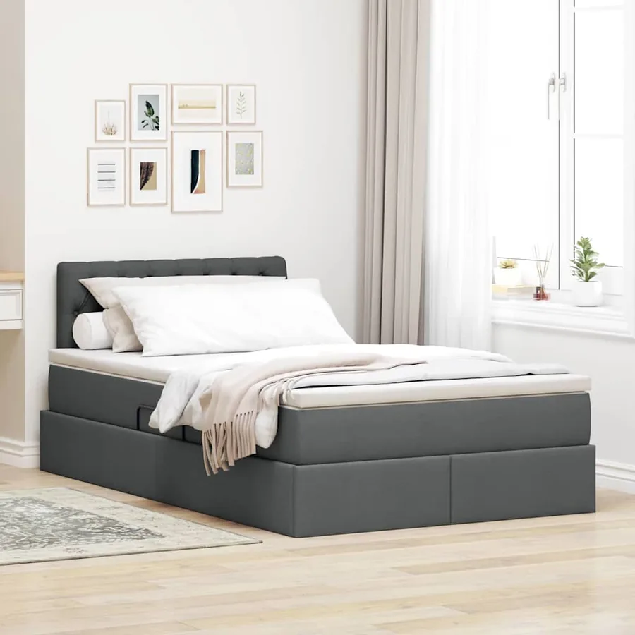 Lit avec rangement et matelas Gris foncé 120 x 190 cm