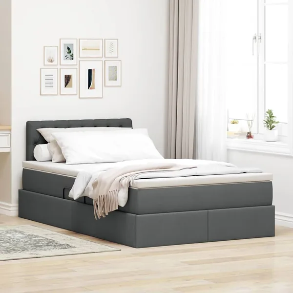 Lit avec rangement et matelas Gris foncé 120 x 190 cm