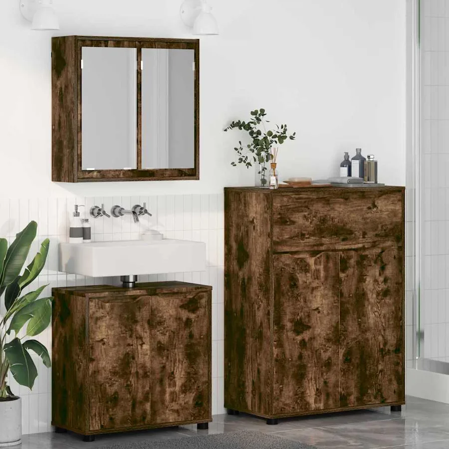 Ensemble de mobilier de salle de bain 3 pcs Chêne fumé - 4