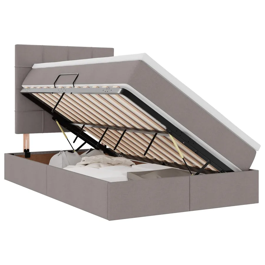 Lit avec rangement et matelas Taupe 120 x 200 cm tissu - 2