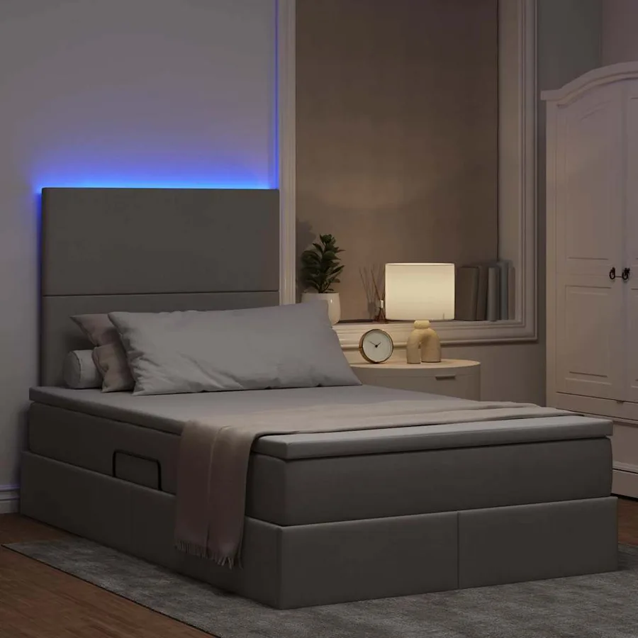 Lit de rangement LED avec matelas Taupe 120 x 200 cm Tissu - 5
