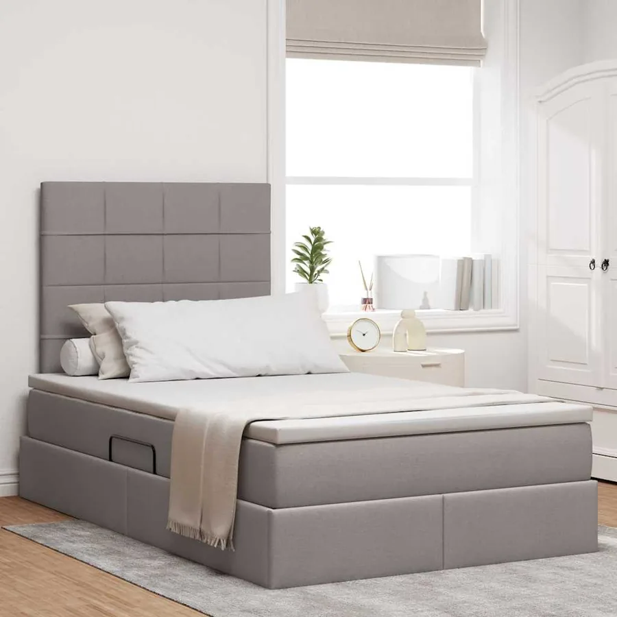 Lit de rangement LED avec matelas Taupe 120 x 200 cm Tissu