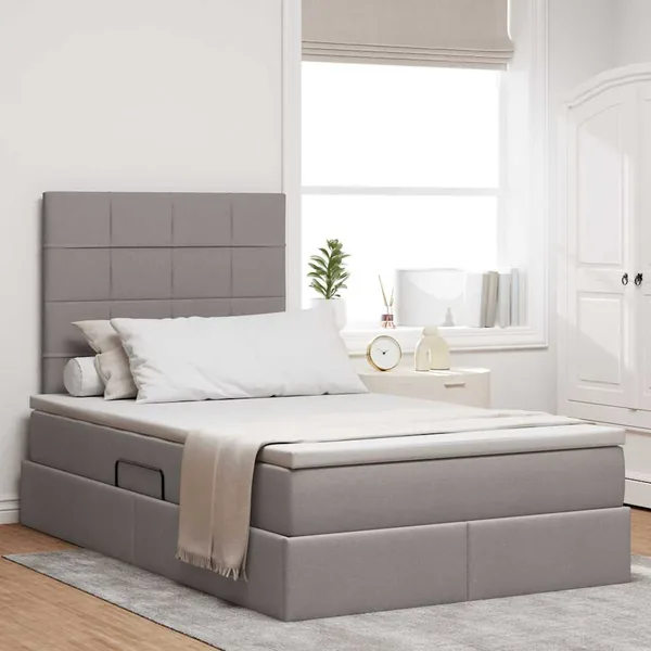 Lit de rangement LED avec matelas Taupe 120 x 200 cm Tissu