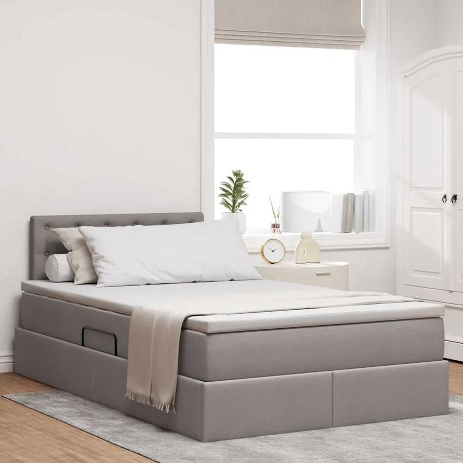 Lit avec rangement et matelas avec matelas Taupe 120 x 200 cm