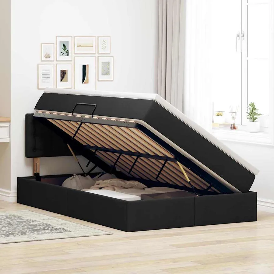 Lit avec rangement et matelas avec matelas Noir 120 x 190 cm - 4
