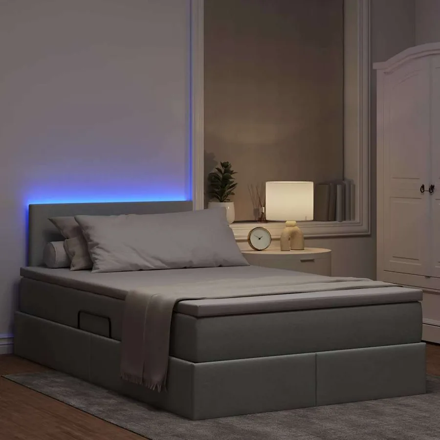 Lit de rangement LED avec matelas Gris clair 120 x 200 cm Tissu - 5