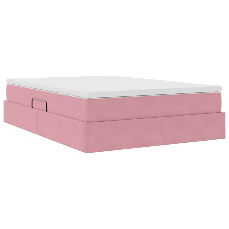 Lit avec rangement et matelas Rose 140 x 190 cm Velours - 10