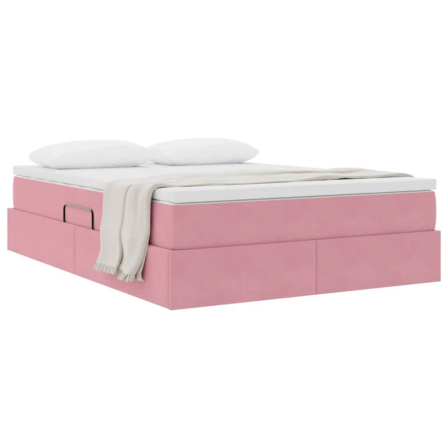 Lit avec rangement et matelas Rose 140 x 190 cm Velours - 3