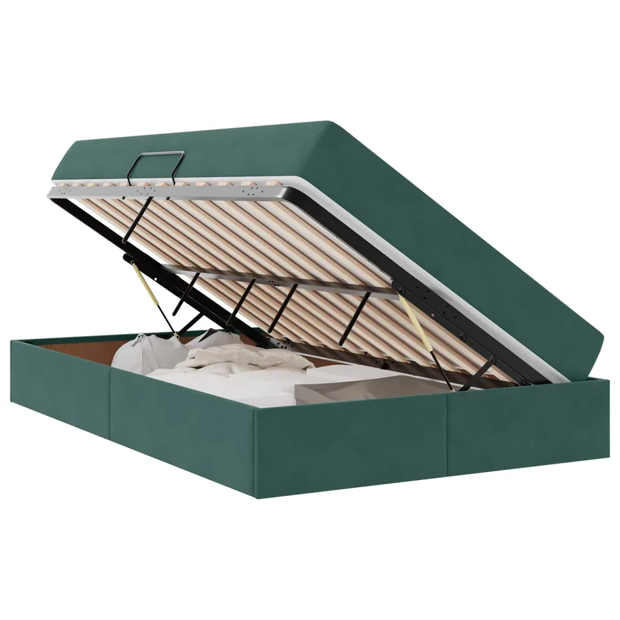Lit avec rangement et matelas Vert foncé 120 x 200 cm Velours - 2