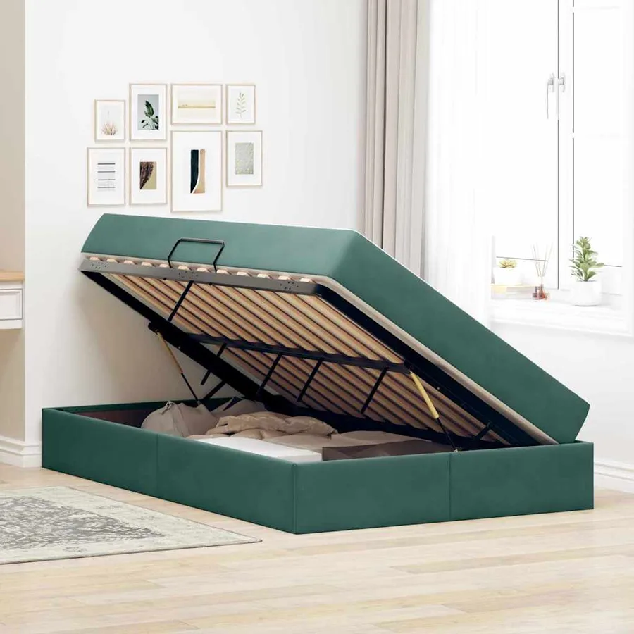 Lit avec rangement et matelas Vert foncé 120 x 200 cm Velours - 4