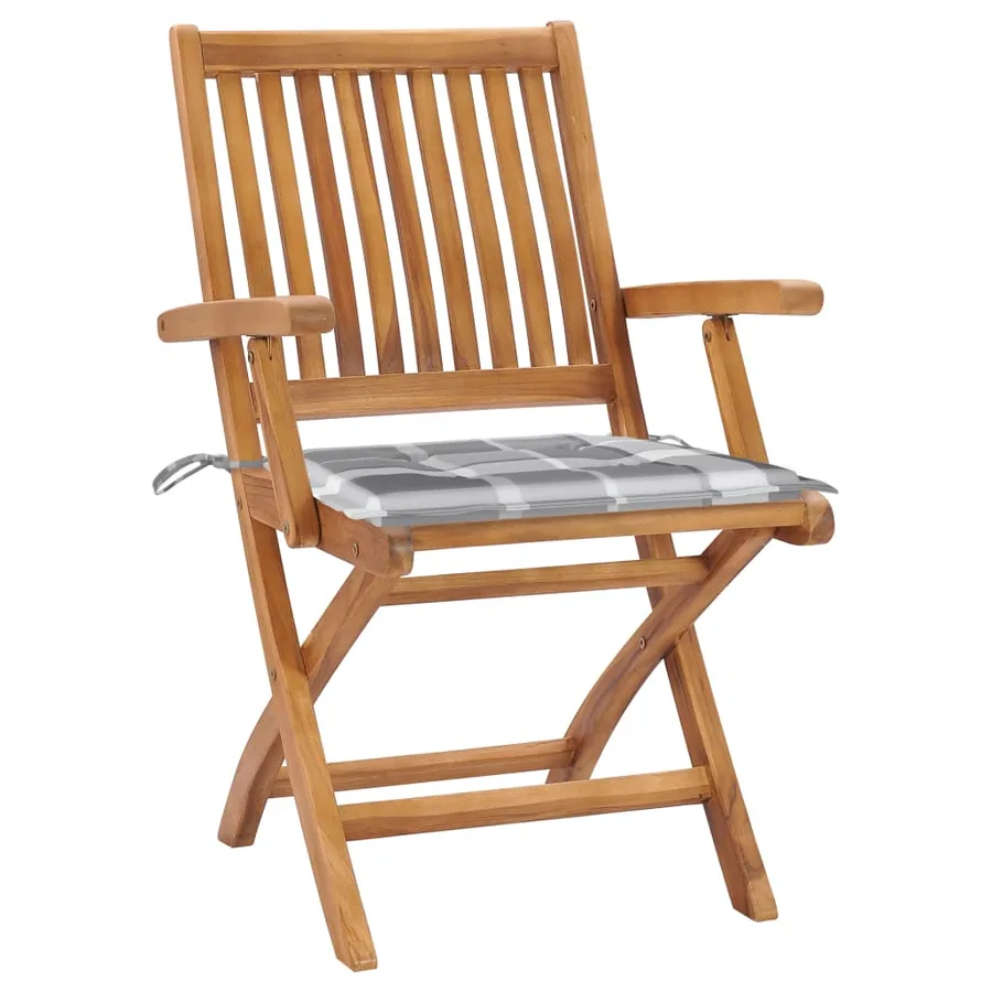 Chaises de jardin lot de 2 avec coussins à carreaux gris Teck - 2