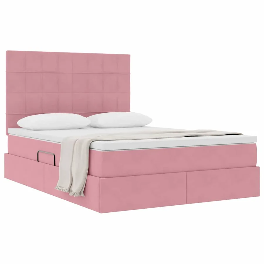 Lit avec rangement et matelas Rose 140 x 190 cm Velours - 3