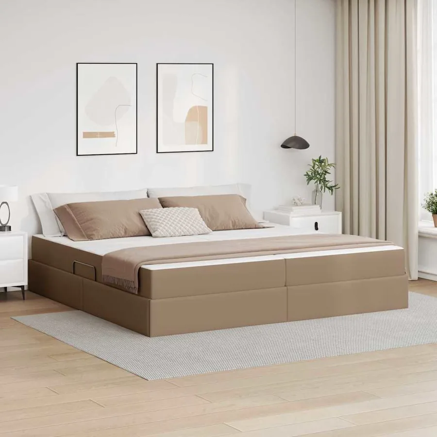 Lit avec rangement et matelas 2 pcs Cappuccino Cuir