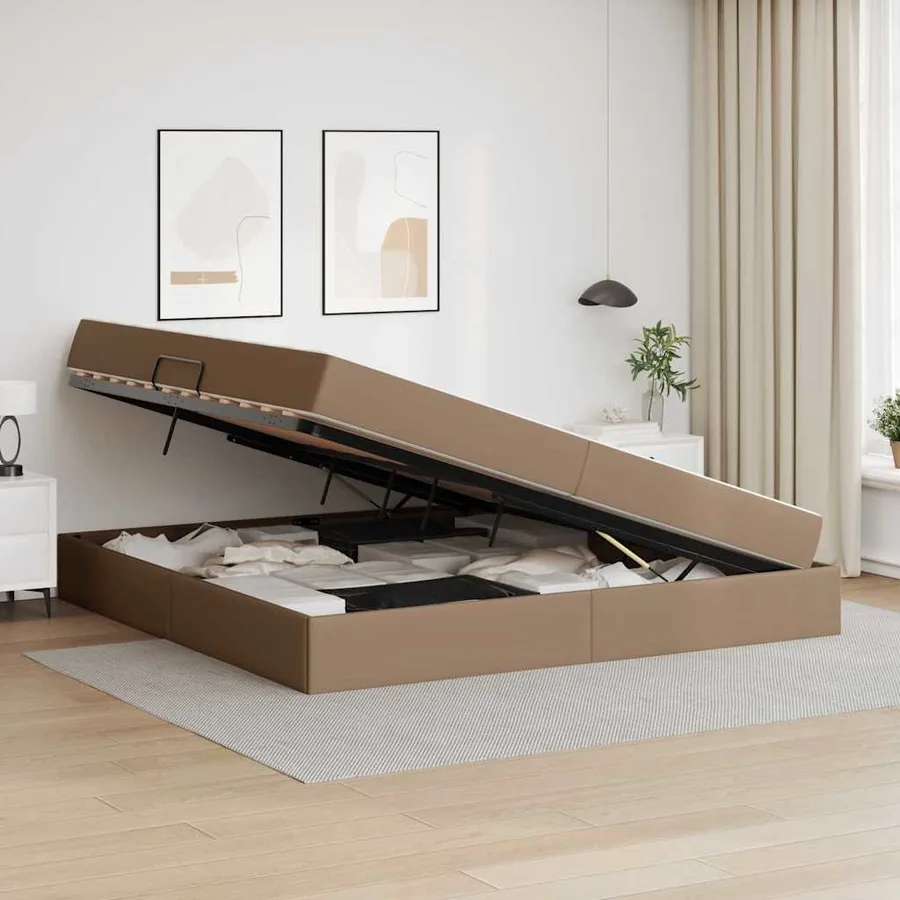 Lit avec rangement et matelas 2 pcs Cappuccino Cuir - 4