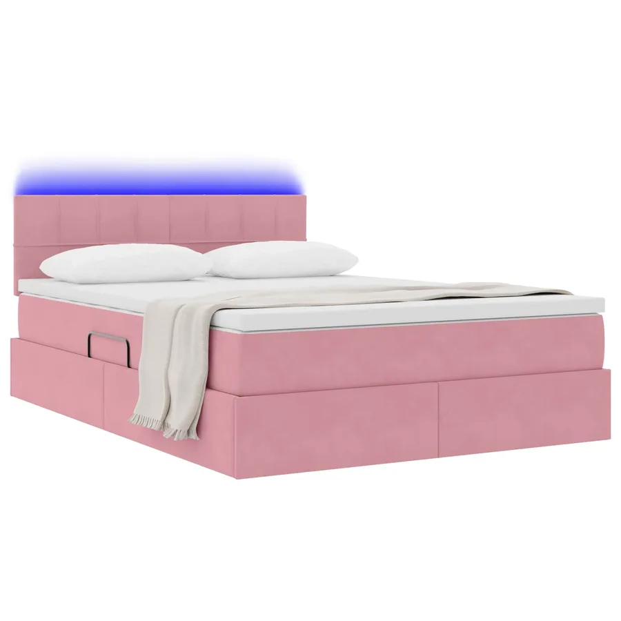Lit de rangement LED avec matelas Rose 140 x 190 cm Velours - 3