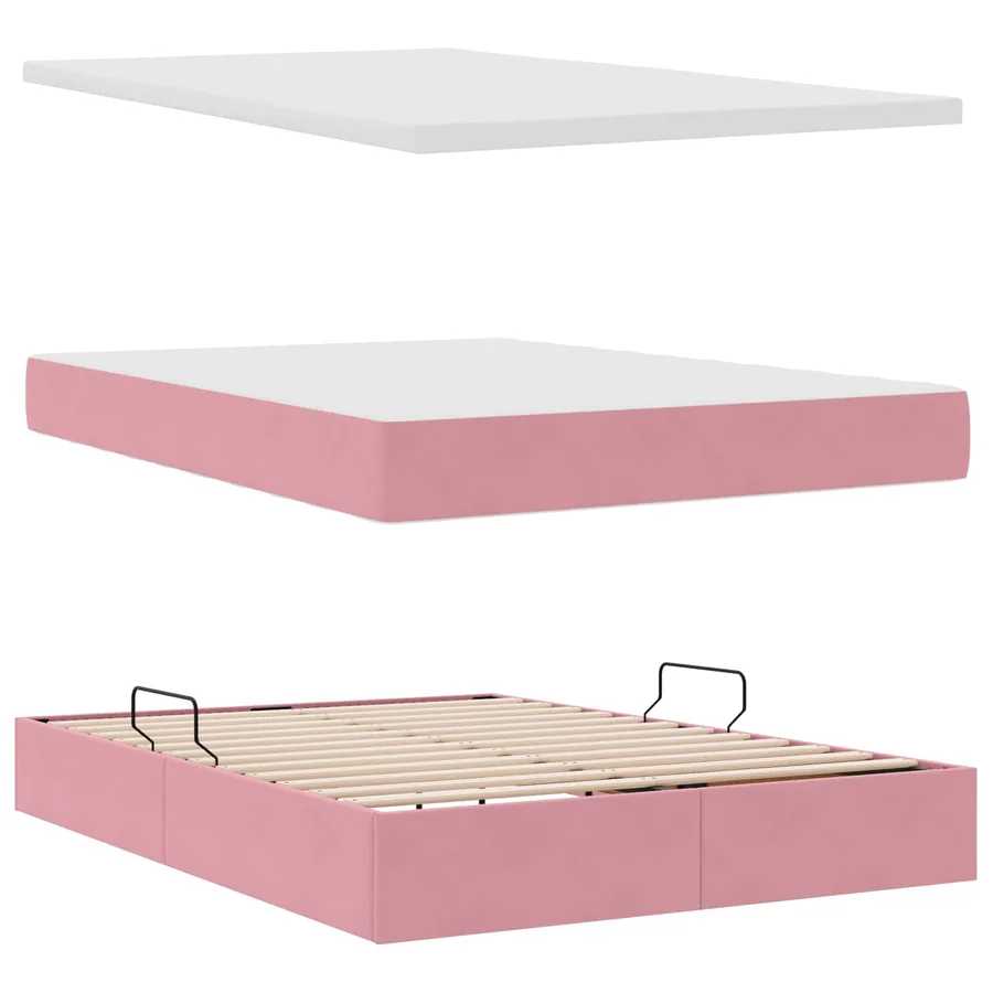 Lit de rangement LED avec matelas Rose 140 x 190 cm Velours - 9