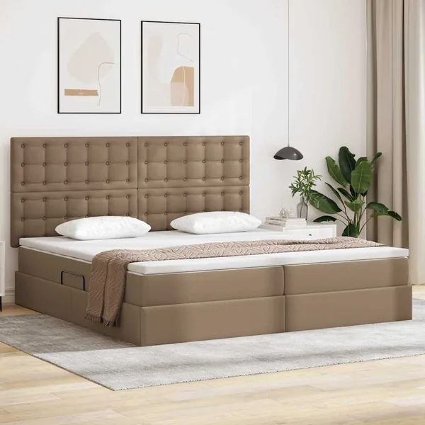 Lit avec rangement et LED Cappuccino 200 x 200 cm Simili cuir