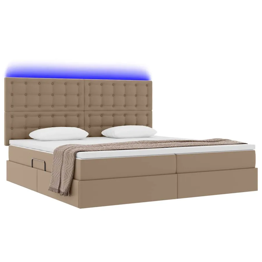 Lit avec rangement et LED Cappuccino 200 x 200 cm Simili cuir - 3
