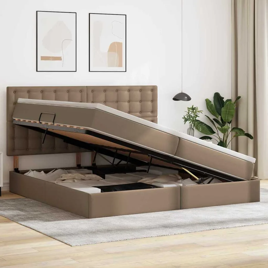 Lit avec rangement et LED Cappuccino 200 x 200 cm Simili cuir - 4