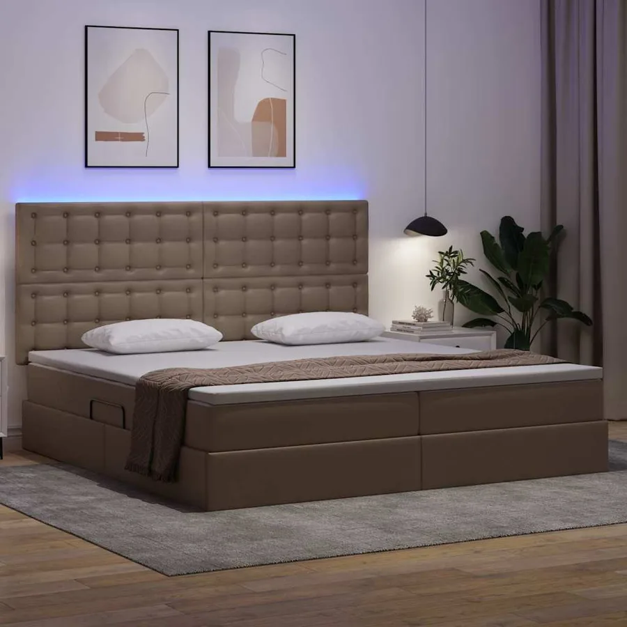 Lit avec rangement et LED Cappuccino 200 x 200 cm Simili cuir - 5