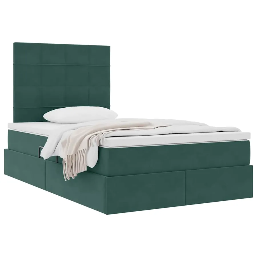 Lit avec rangement et matelas Vert foncé 120 x 200 cm Velours - 3