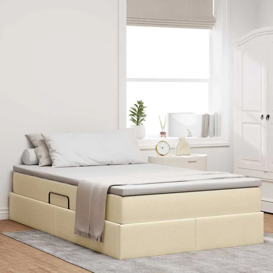 Lit avec rangement et matelas Crème 120 x 200 cm Polyester