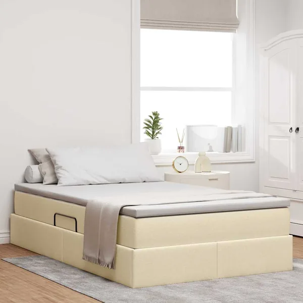 Lit avec rangement et matelas Crème 120 x 200 cm Polyester