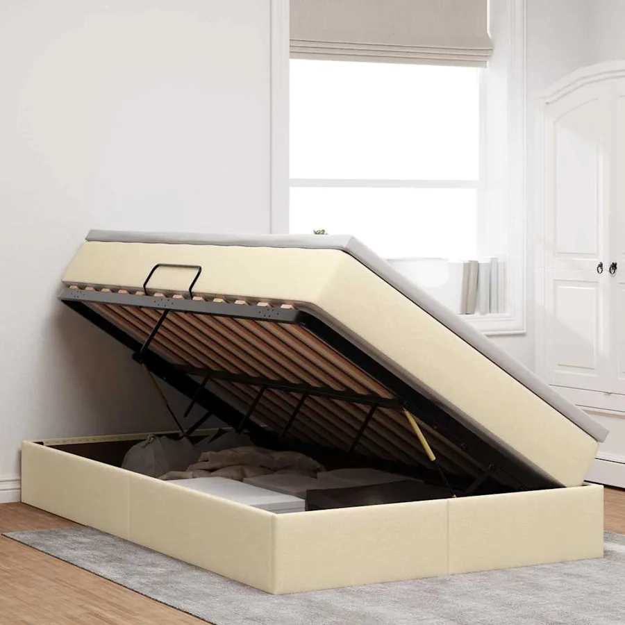 Lit avec rangement et matelas Crème 120 x 200 cm Polyester - 4