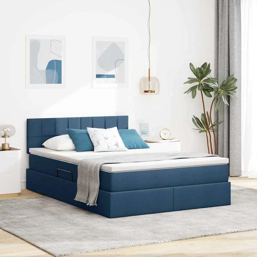 Lit avec rangement et matelas avec matelas Bleu 140 x 190 cm