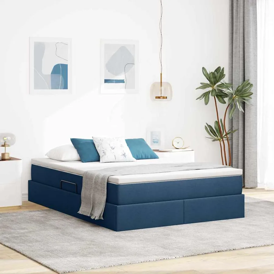 Lit avec rangement et matelas Bleu 140 x 190 cm Polyester