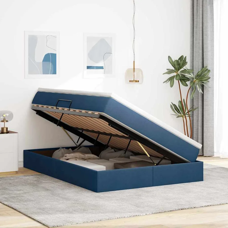 Lit avec rangement et matelas Bleu 140 x 190 cm Polyester - 4