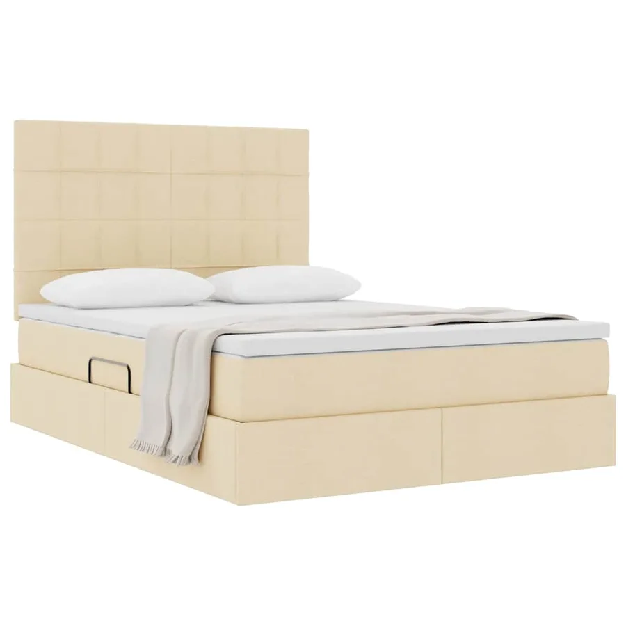 Lit avec rangement et matelas Crème 140 x 190 cm tissu - 3