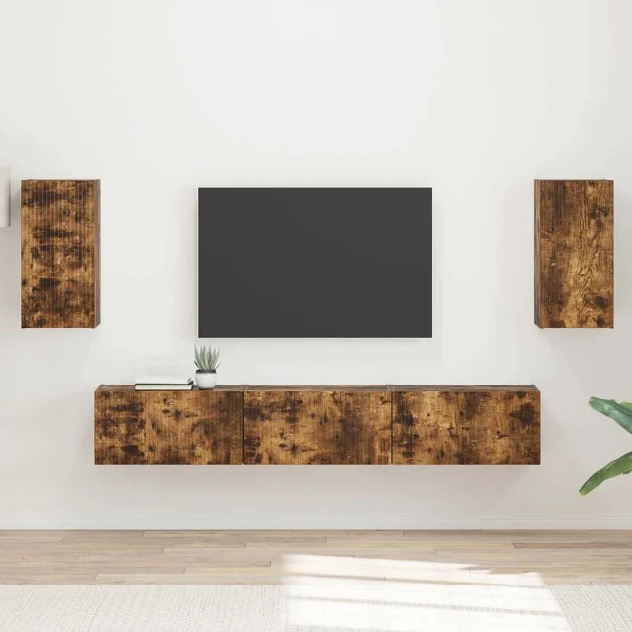 Ensemble meuble TV 5 pcs Chêne fumé Bois d'ingénierie