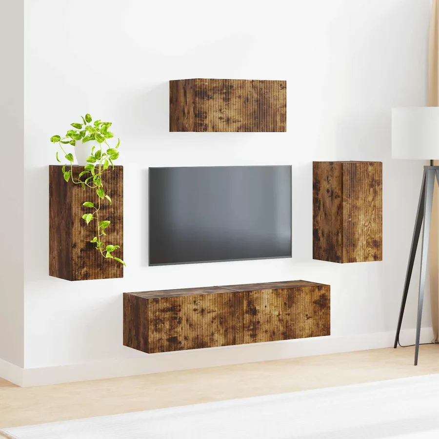 Ensemble meuble TV 5 pcs Chêne fumé Bois d'ingénierie - 4